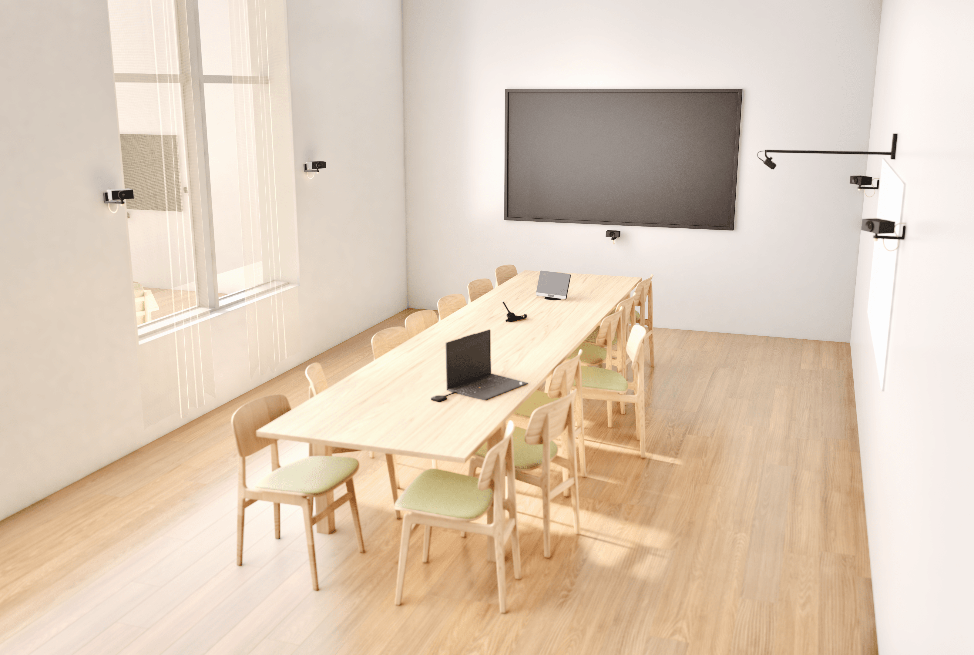Large meeting room with Huddly Crew + Barco ClickShare CX50