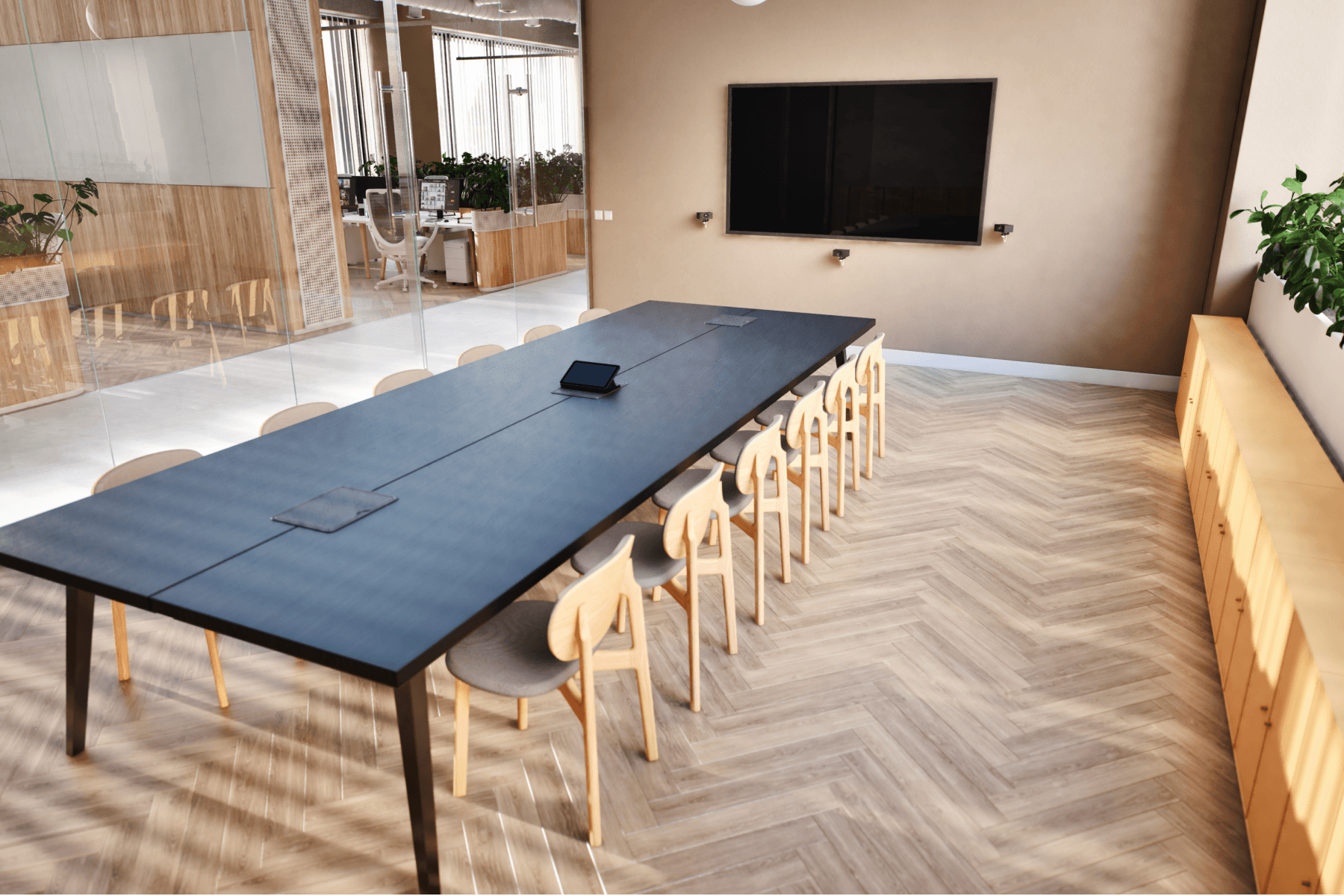 Large meeting room with Huddly Crew + Lenovo ThinkSmart Core Gen 2 + Lenovo IP Controller Kit